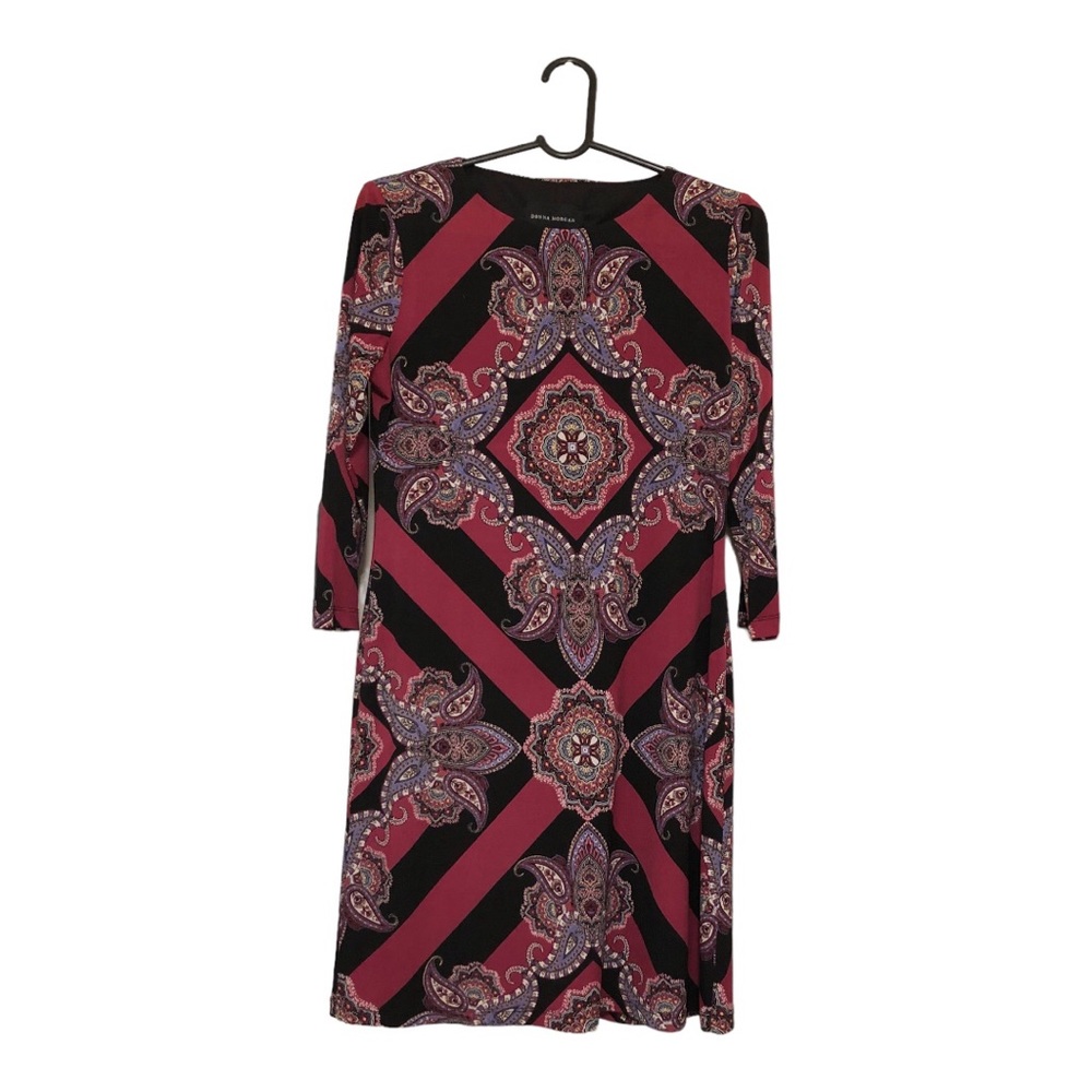 Donna Morgan Crew Neck 3/4 Sleeve Sheath Midi Dress Women's Size 8 Multicolor
